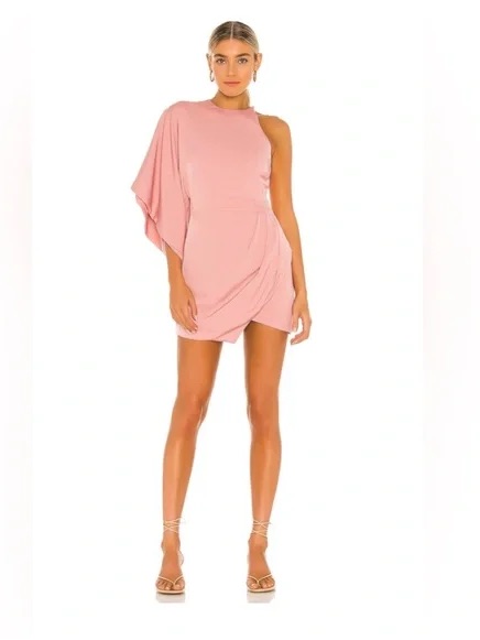 Michael Costello X Revolve Lexa Dress Nwt In Rose, One-Shoulder & Draped Sleeve